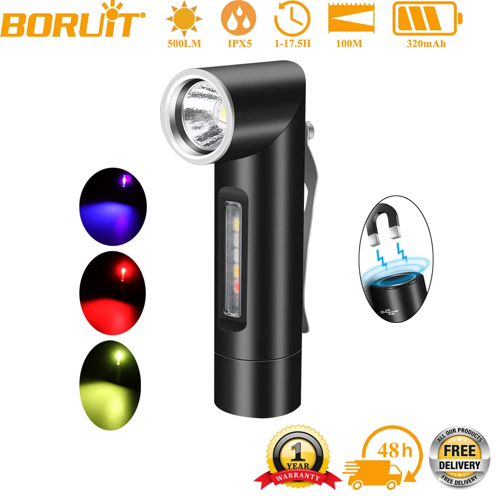 BORUiT V5S 500LM UV LED Flashlight – Type-C Rechargeable Torch UV LED Flashlight Qst
