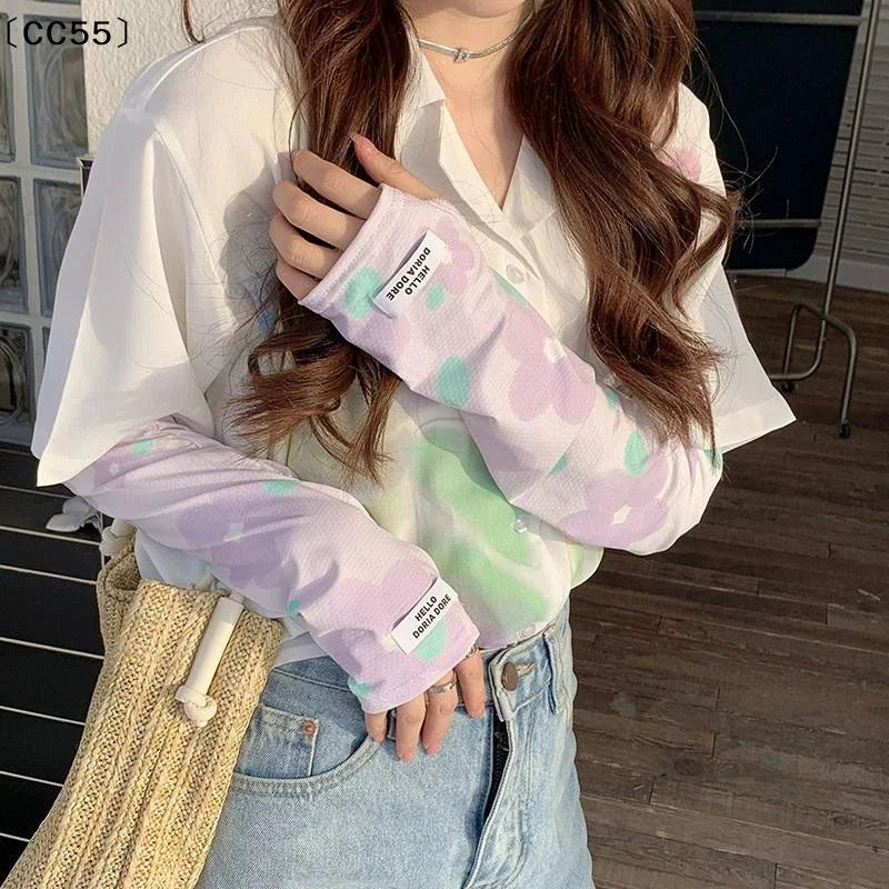UV Protection Floral Ice Silk Cooling Arm Sleeves | Unisex UV Cooling Arm Sleeves Qst