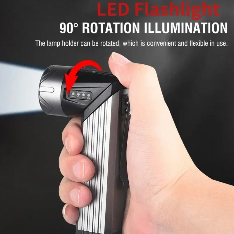 1000LM Rotatable LED Flashlight USB-C Rechargeable Magnetic Light LED Work Flashlight Qst