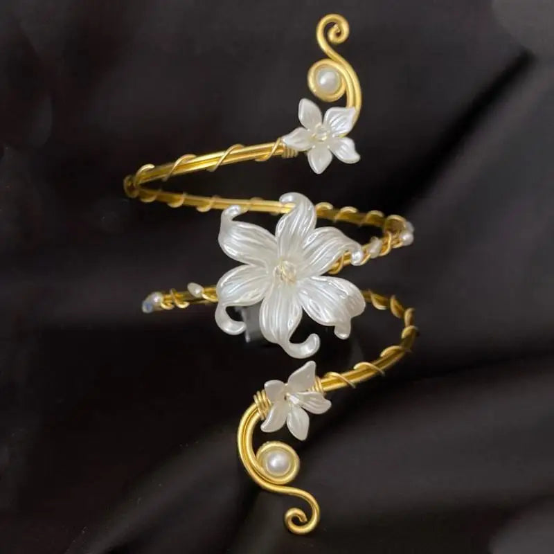 Elegant Hollow Flower Bangle | Adjustable Open Arm Bracelet Floral Bangle Bracelet Qme