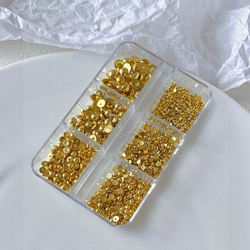 3D Half Round Ball Nail Art Studs – Gold & Silver 6 Grids Nail Art Studs Qme