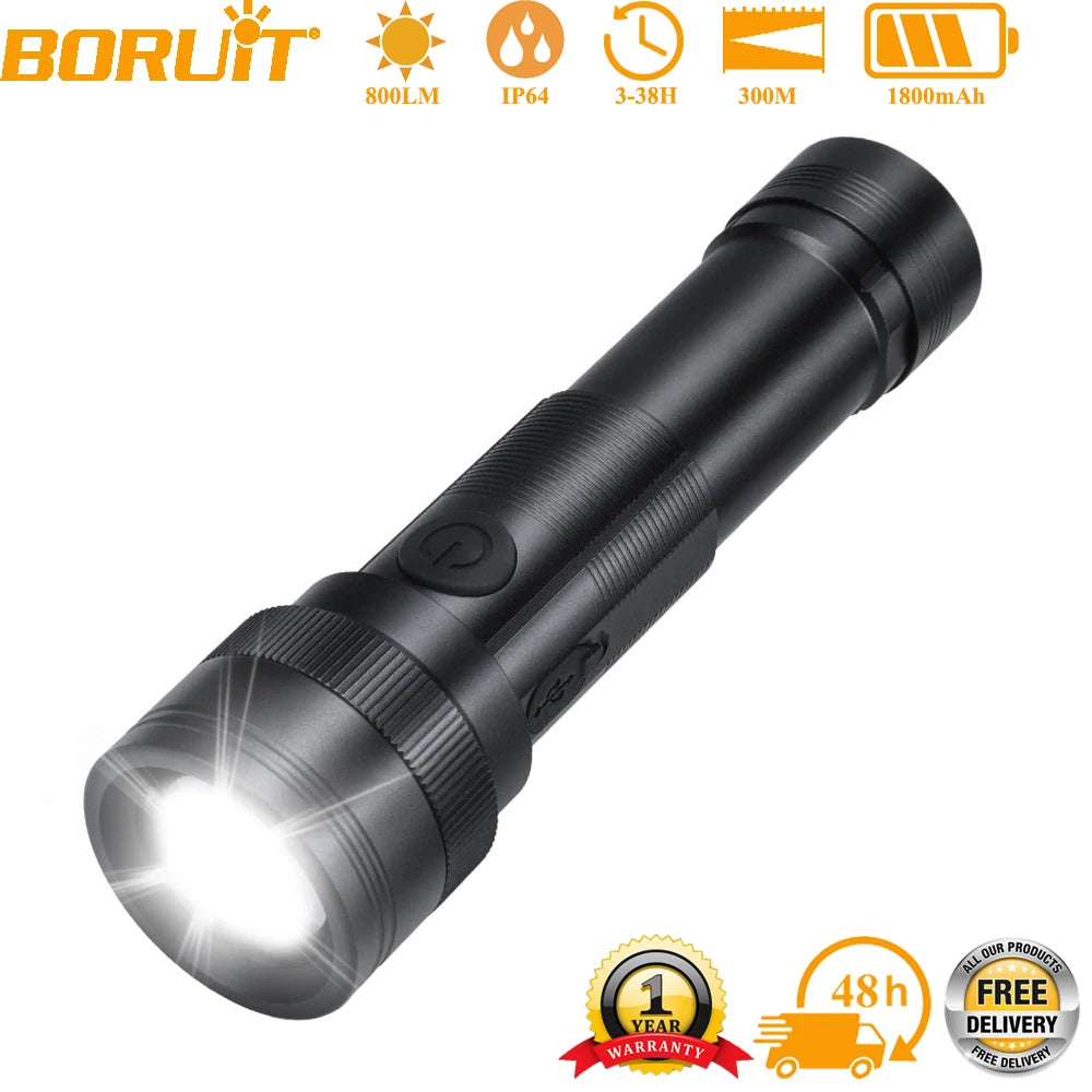 BORUiT ST12 800LM Zoomable LED Flashlight | Type-C Rechargeable LED Flashlight Qst