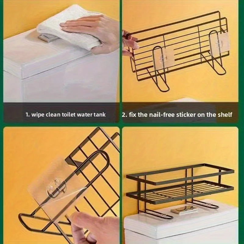 Double Layer Toilet Storage Rack – No-Drill Bathroom Organizer Bathroom Storage Rack Qme