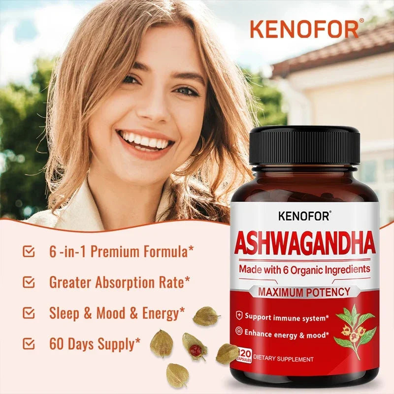 Organic Ashwagandha 120 Veggie Capsules – Mood & Energy Herbal Supplement Qst