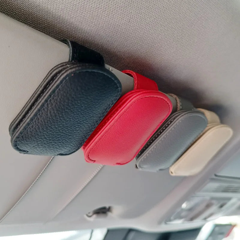 PU Leather Car Sun Visor Sunglasses & Card Clip Holder Car Visor Organizer Qme
