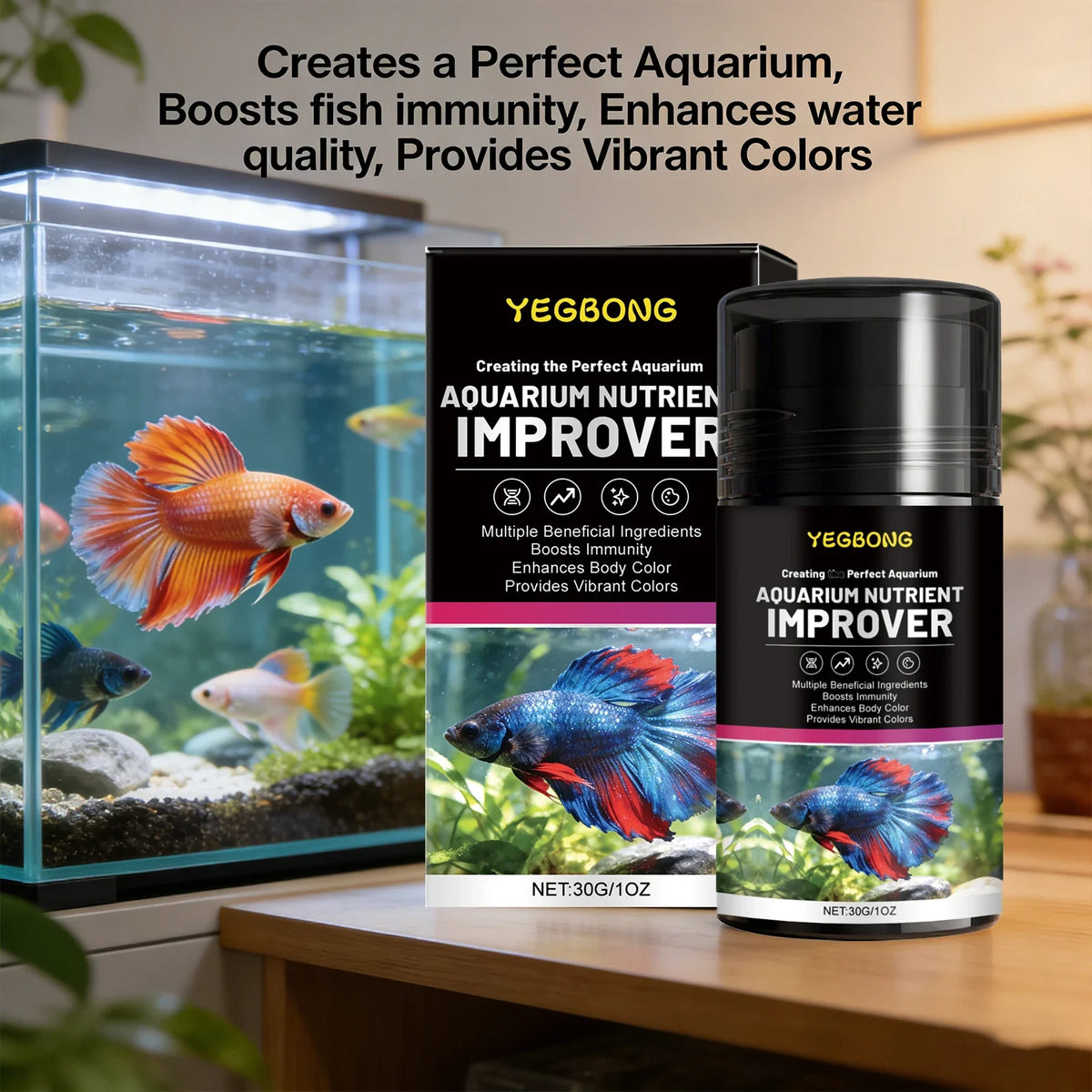 Natural Aquarium Nutrient Supplement – Fish Growth & Color Boost Aquarium Fish Supplement Qme