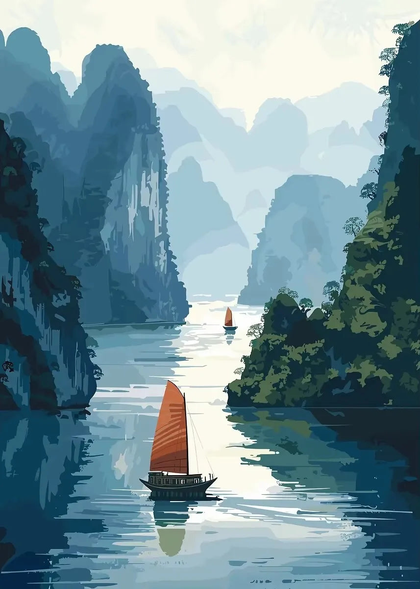 Watercolor Landscape Canvas Print – Mountain Forest Lake Wall Art Canvas Wall Art Qst SKU-02 40x60cm Unframed