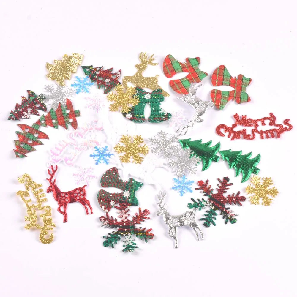 Glitter Christmas Stick-On Patches – Elk, Snowflake & Tree Craft Appliqué Patches Qme