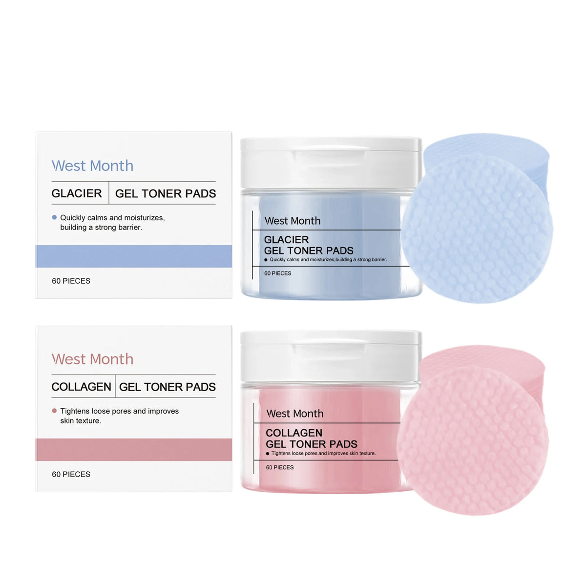 West Month Hyaluronic Acid Toner Pads – 60pcs Deep Hydration Toner Pads Qst 2 in 1 set