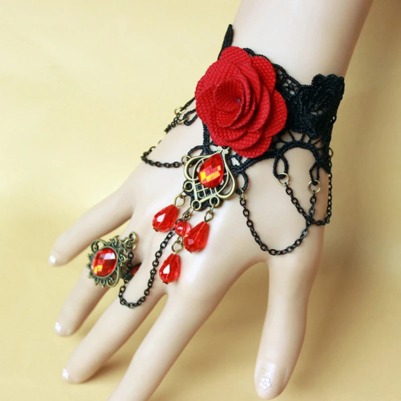 Women's Steampunk Fingerless Gloves – Victorian Lace Wrist Cuff Costume Wrist Gloves Qst