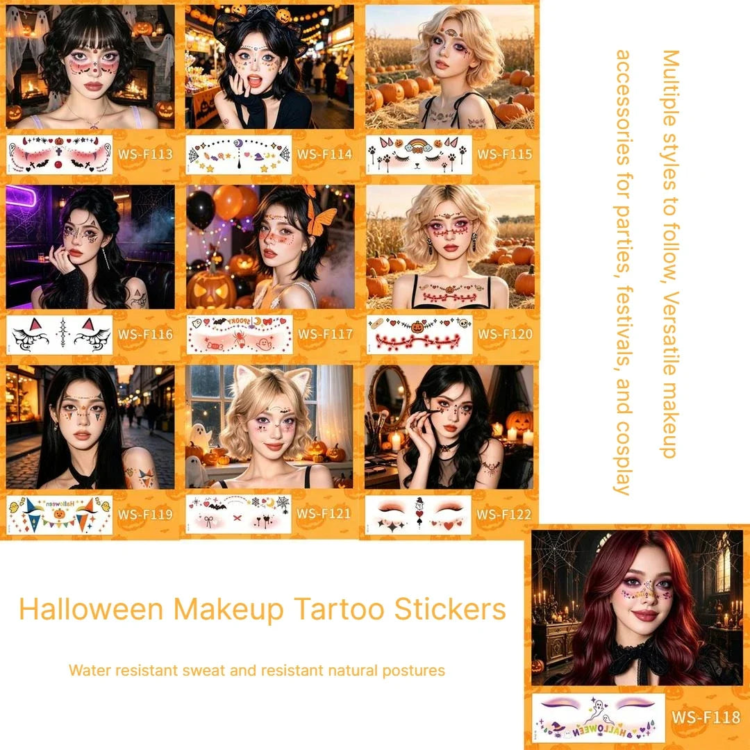 Halloween Face Tattoo Stickers – Waterproof Realistic Designs Halloween Tattoo Stickers Qme