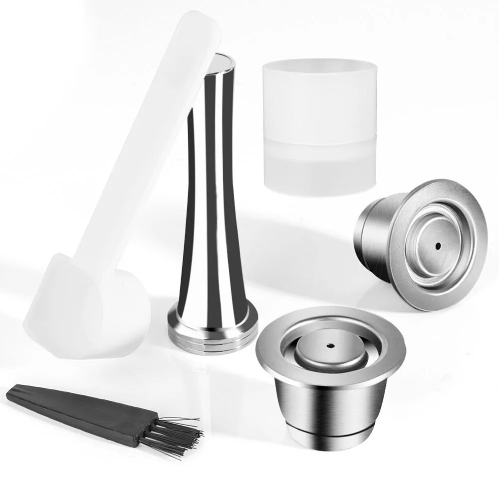 Reusable Stainless Steel Nespresso Pods + Tamper & Dosing Ring Refillable Coffee Pods Qst 2 pod t d