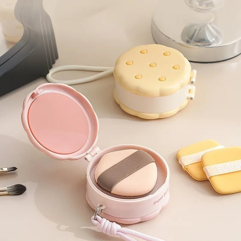 Cute Cookie Powder Puff Case Double Layer Sealed & Lanyard Makeup Puff Case Qme