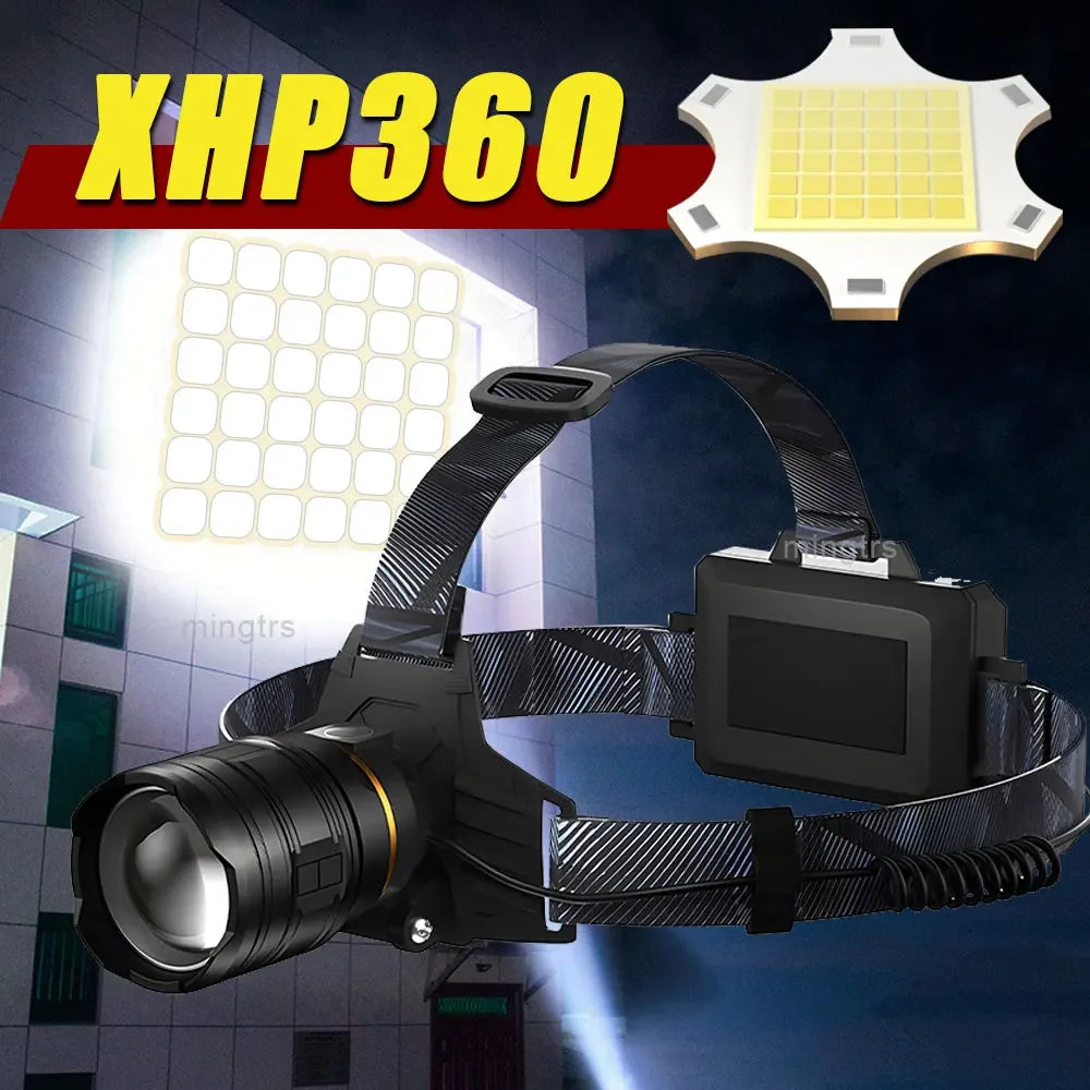 XHP360 LED Headlamp USB Rechargeable Zoomable 18650 Head Torch LED Headlamp Qst