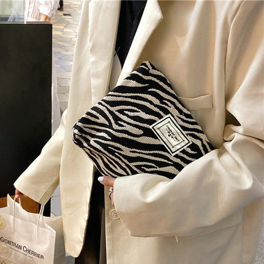 Zebra Print Makeup Bag – Women's Toiletry Clutch Organizer Makeup Toiletry Bag Qme