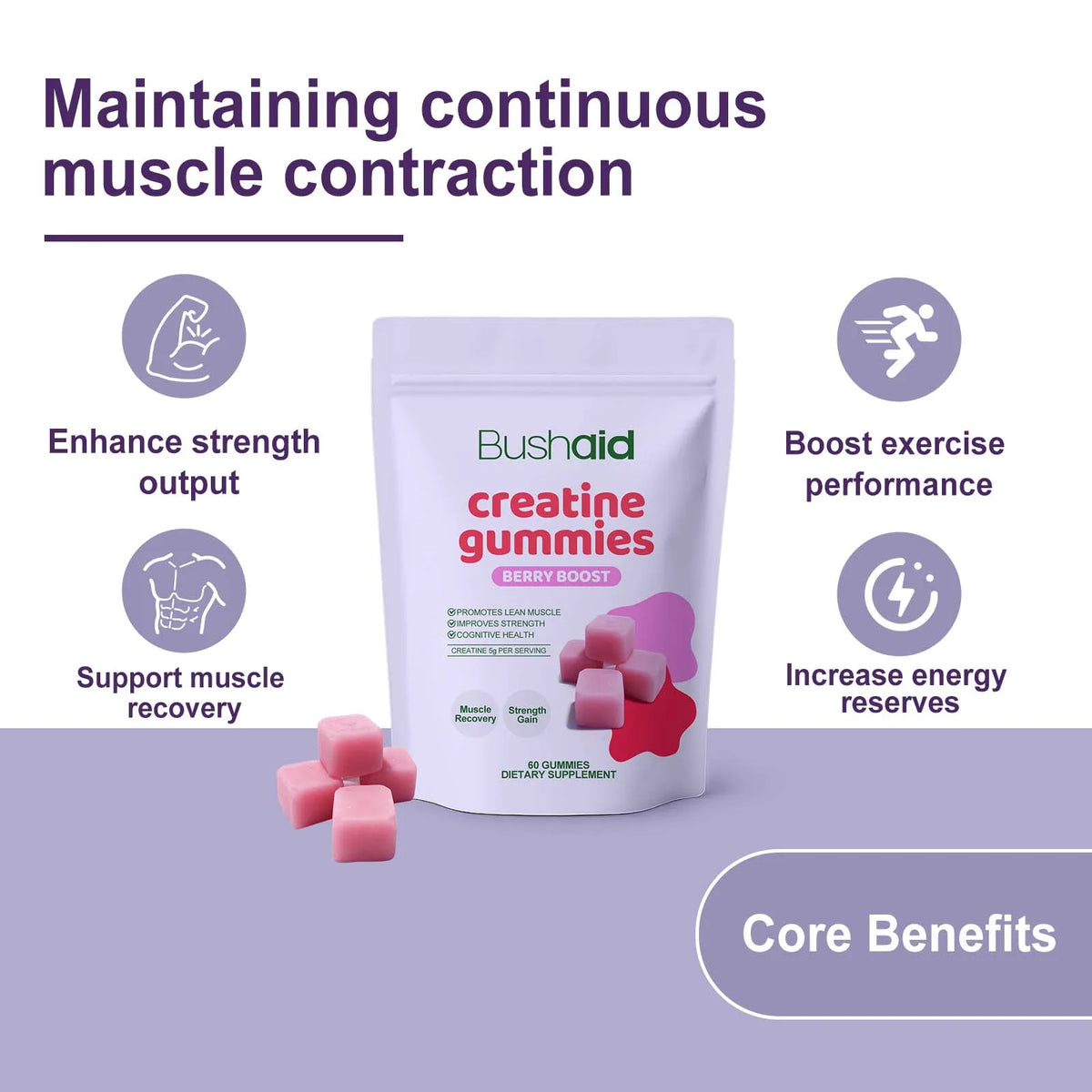 Docteat Creatine Monohydrate Gummies – Energy & Muscle 60ct Creatine Supplement Qst