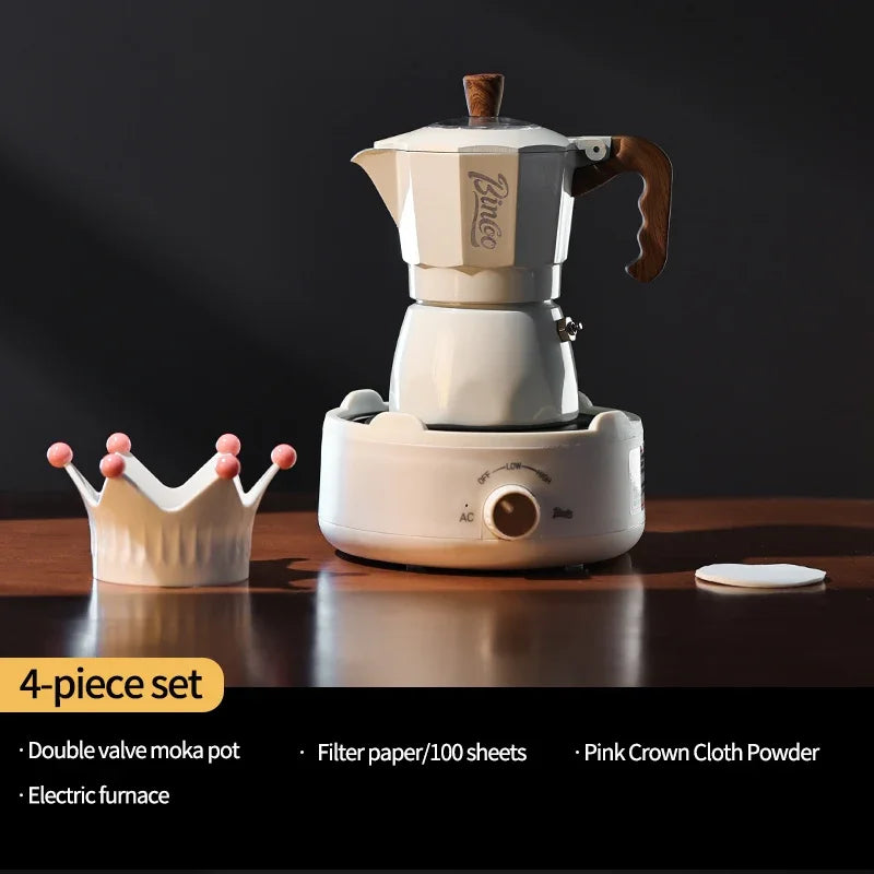 Bincoo Dual Valve Moka Pot & Manual Coffee Grinder Set Moka Pot Grinder Set Qst 4pcs set