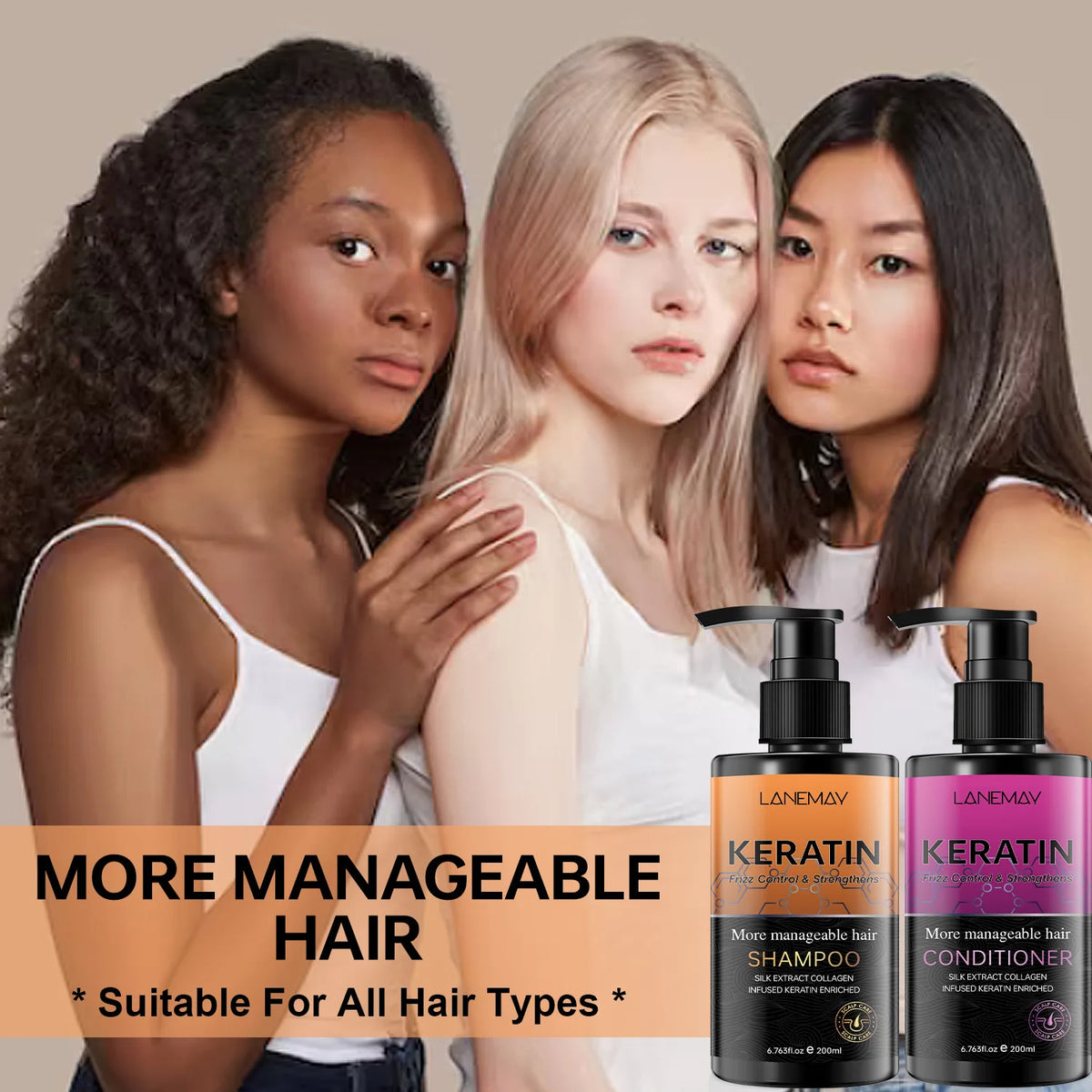 Keratin Silk Collagen Shampoo & Conditioner Set – Frizz Control Shampoo & Conditioner Set Qst