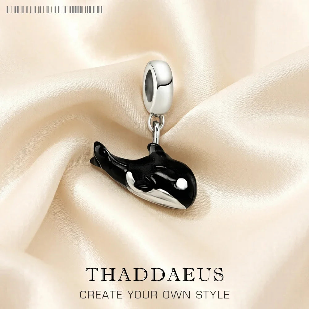 Enamel Orca Whale Charm Pendant – 925 Sterling Silver Charm Pendant Qme