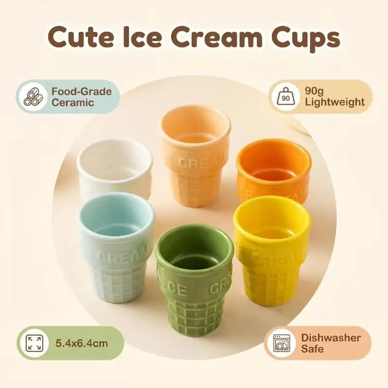 Colorful Ceramic Ice Cream Mug – Waffle Cone Design Cup Ceramic Dessert Mug Qme