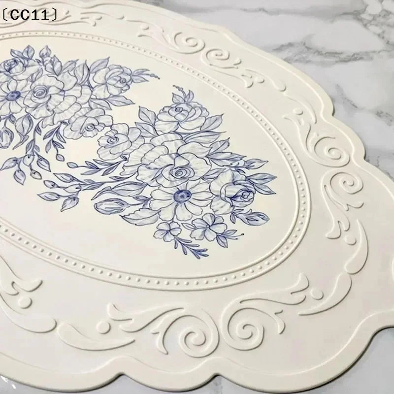 Silicone Floral Carved Placemat | Retro Pattern Dining Mat Silicone Placemat Qme