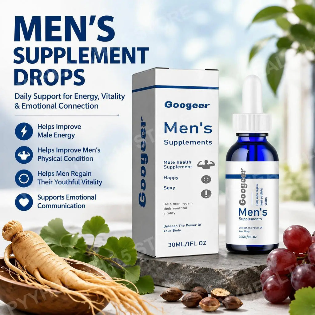 Men's Vitality Drops – Ginseng, Ginkgo, Grape Seed & B12 Herbal Supplement Drops Qst