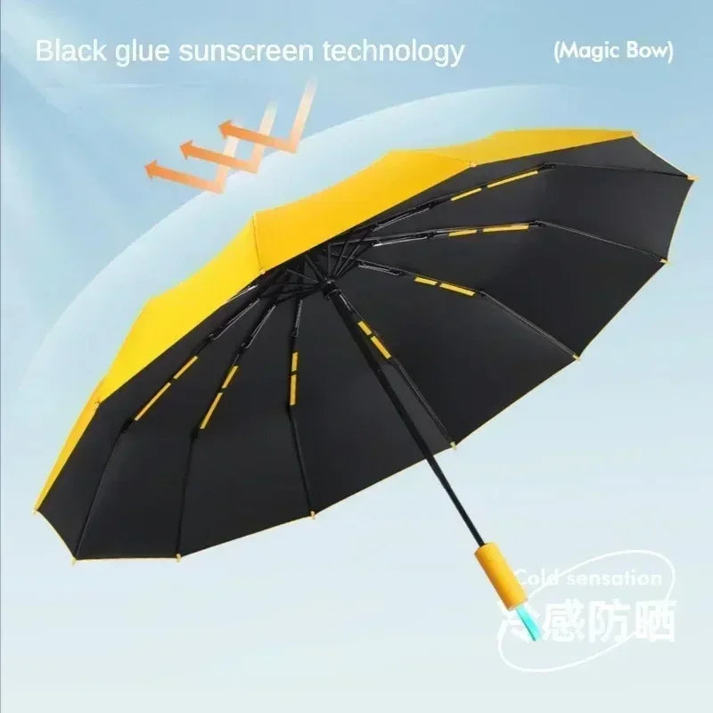 72-Bone Windproof Auto Folding Umbrella – UV & Rain Folding Umbrella Qst