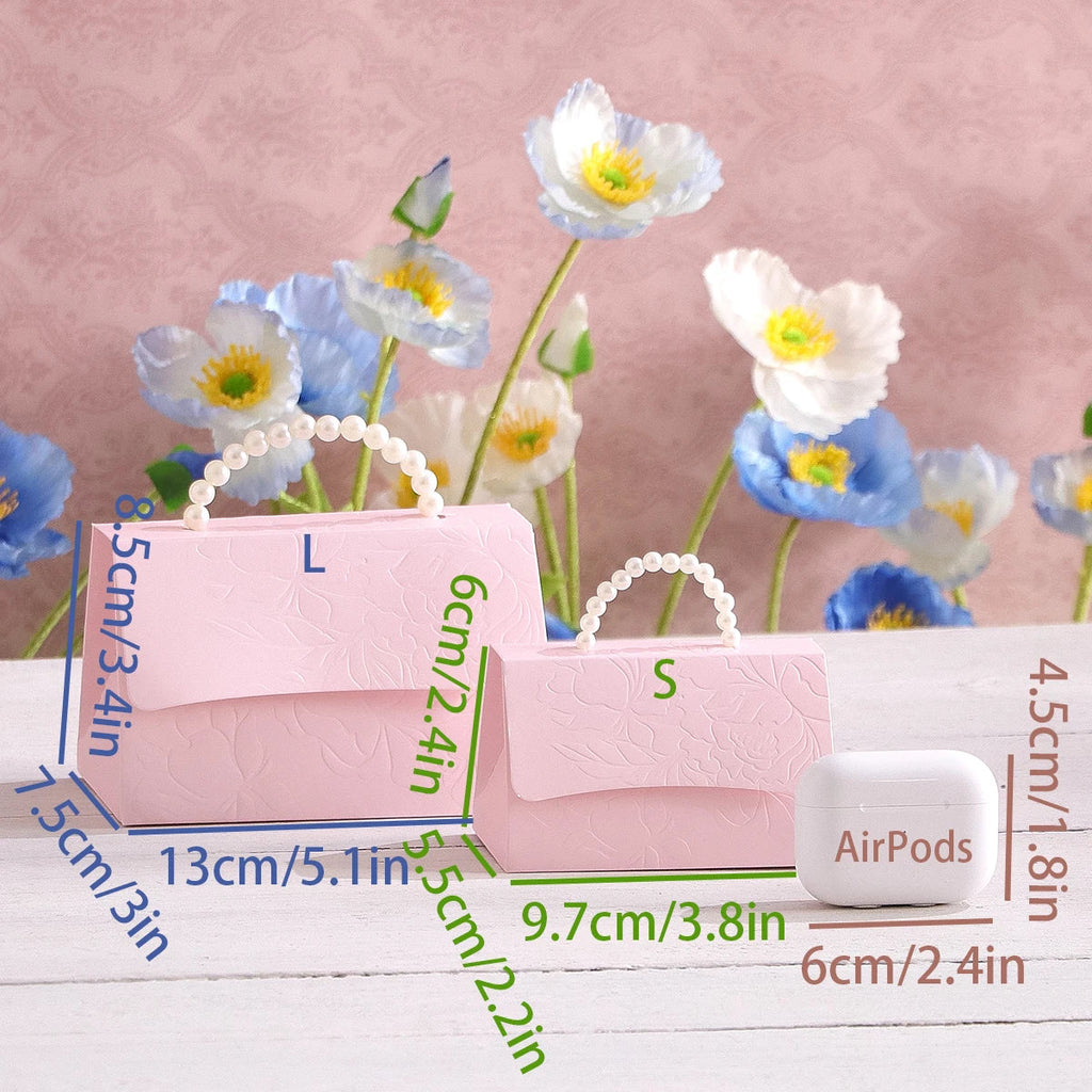 5 Wedding Mini Gift Boxes – Letterpress Floral & Pearl Handles Wedding Gift Boxes Qme