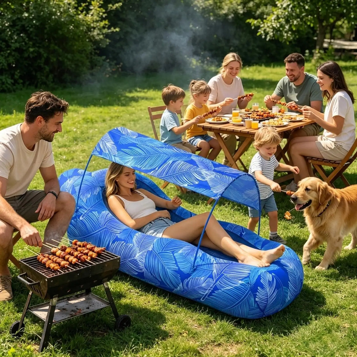 Beach Inflatable Air Lounger with Sun Shade | Portable Sofa Inflatable Lounger Qme