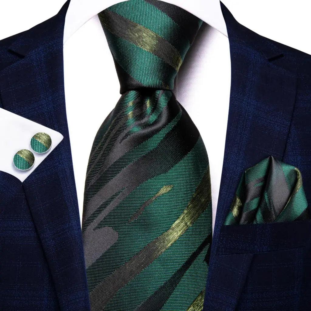 Jacquard Peacock Blue Wedding Tie, Hanky & Cufflinks Set Necktie Gift Set Qme 3431