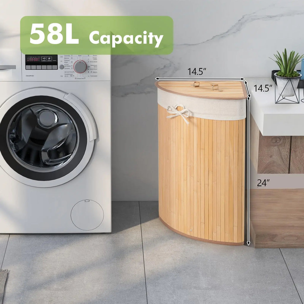 Corner Bamboo Laundry Hamper with Lid & Removable Liner Bamboo Laundry Hamper Qst