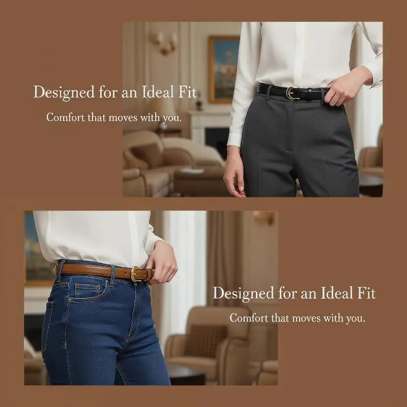 Women's 2cm PU Leather Belt – Western Metal Buckle Slim Fashion Belt Qst