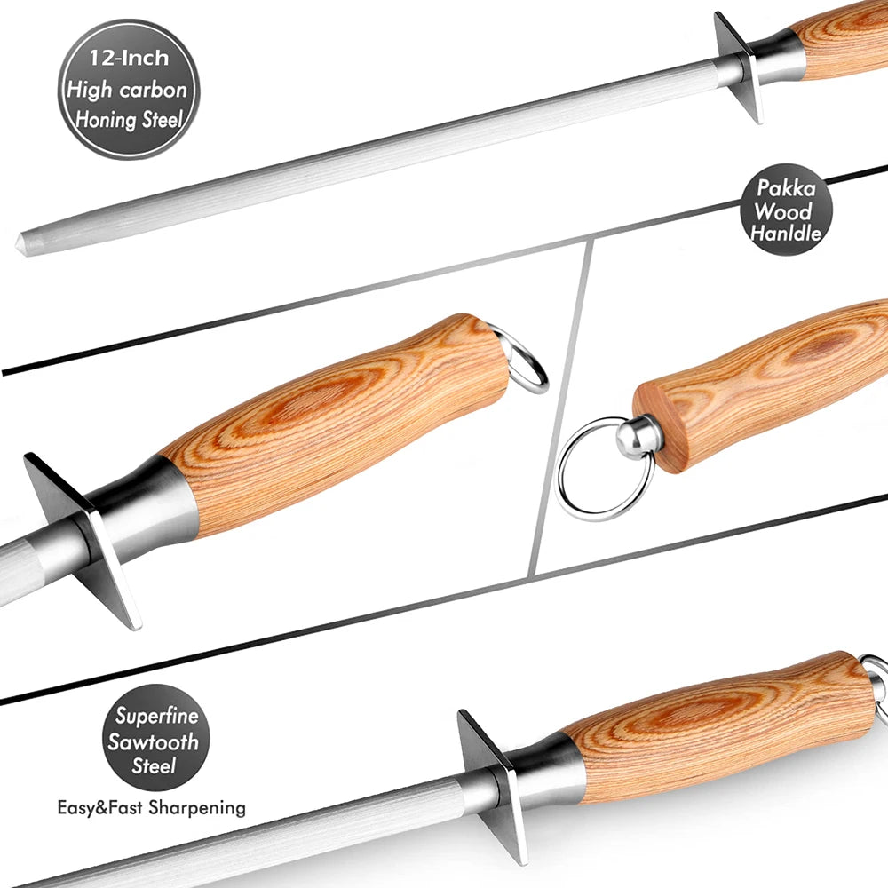 XITUO 12-Inch Honing Rod – Professional Knife Sharpening Steel Knife Honing Rod Qst