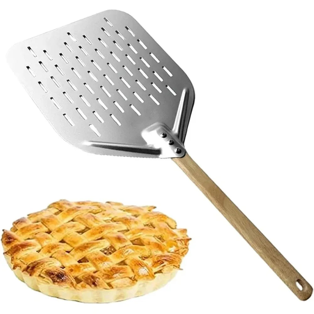 Metal Non-Stick Pizza Peel with Wood Handle – 12-Inch Pizza Peel Qme