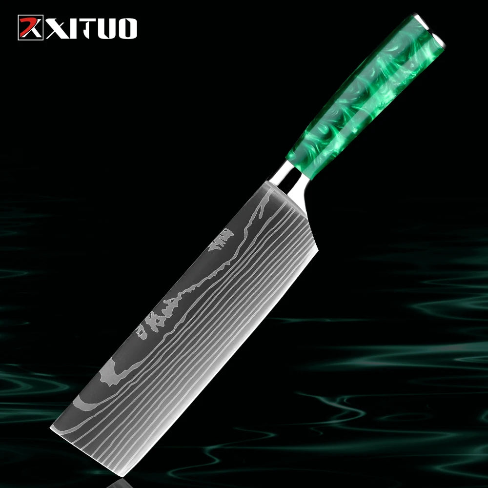 XITUO Chef Knife Set 1-8 Piece High Carbon Steel Kitchen Knives Kitchen Knife Set Qst 7 inch Nakiri Knife