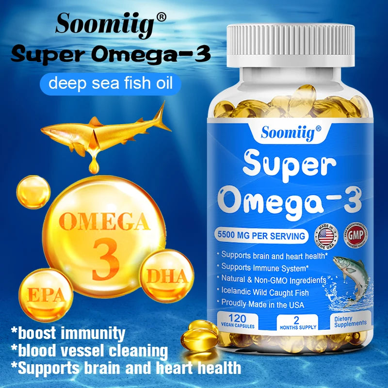Omega 3 Fish Oil DHA & EPA Triple Strength – 120 Capsules Fish Oil Supplement Qst