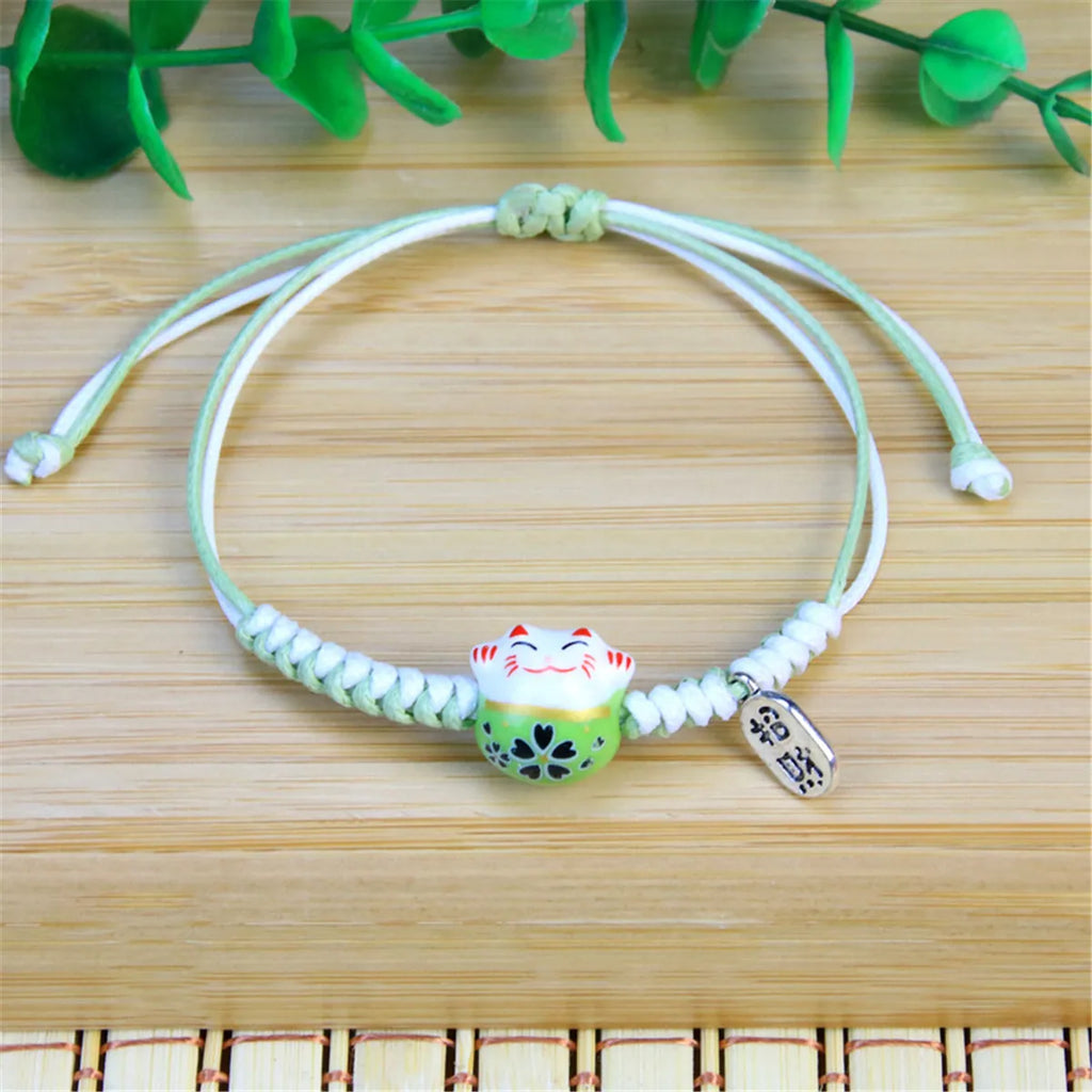 Cute Cat Ceramic Woven Charm Bracelet | Couple Jewelry Charm Bracelet Qme