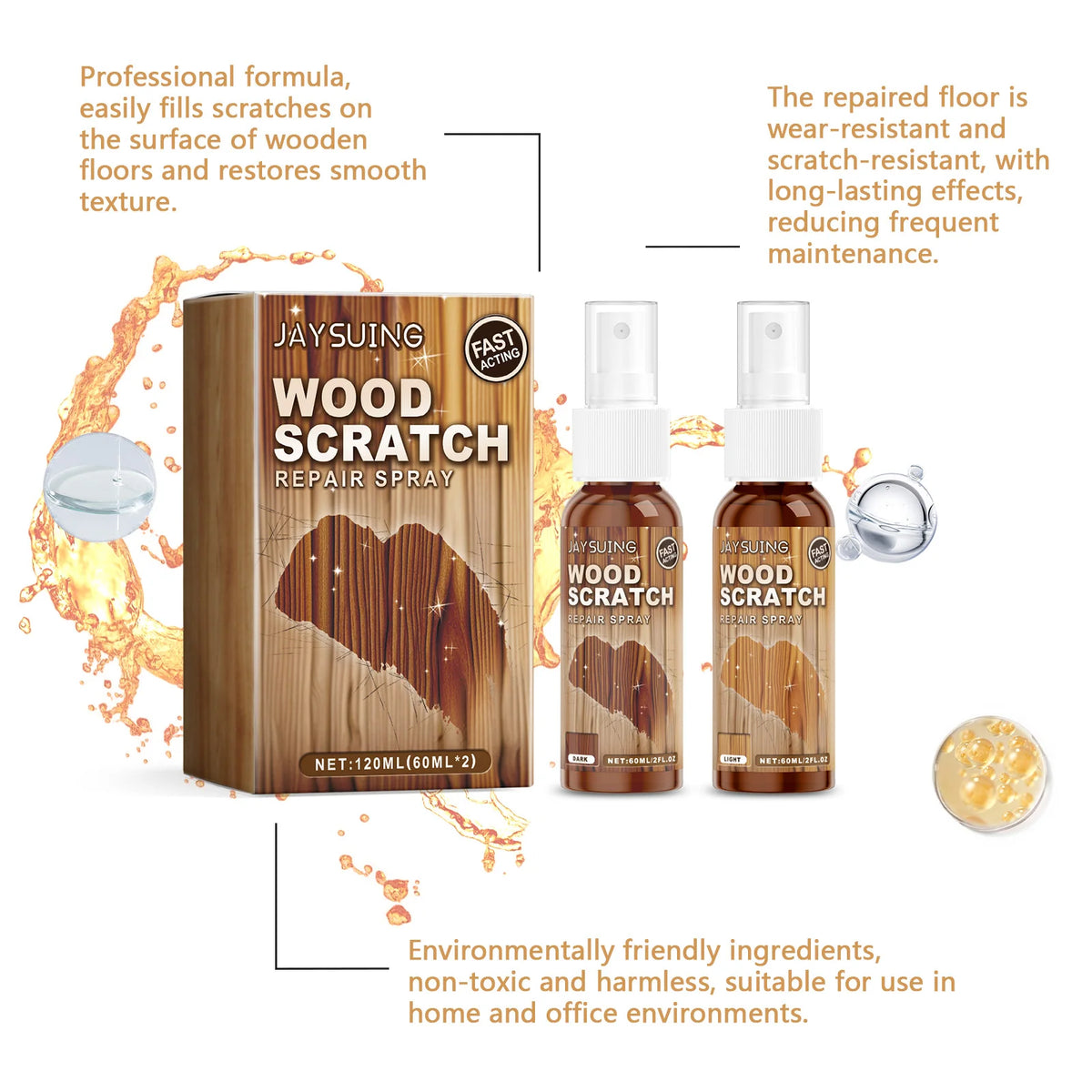 Wood Floor Scratch Repair Kit – DIY Gap Filler & Polish Spray Floor Repair Kit Qst
