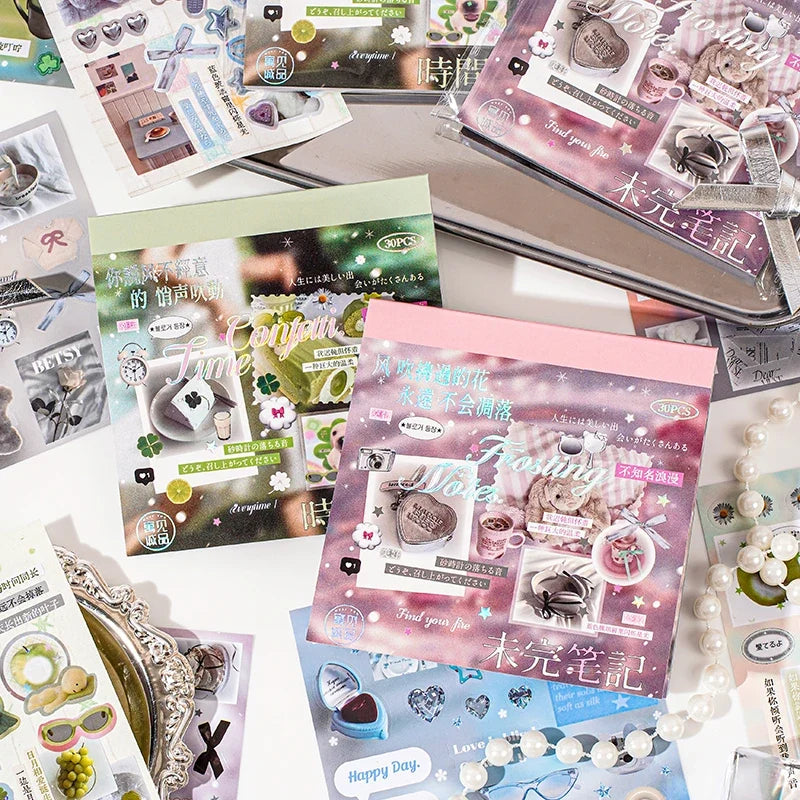 30-Sheet Cute Die-Cut Sticker Book for Journals & Scrapbooking Die-Cut Sticker Book Qme