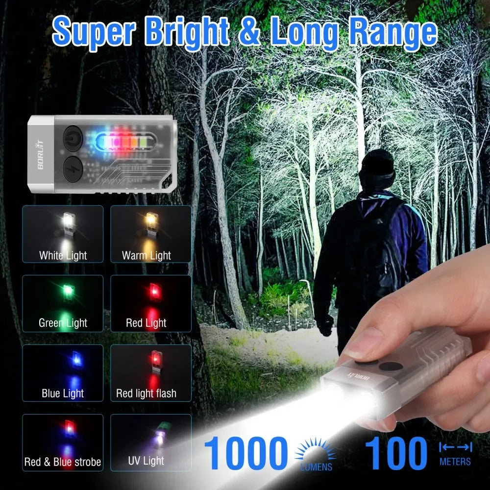 BORUiT V10 1000LM UV LED Keychain Flashlight Type-C Rechargeable EDC Keychain Flashlight Qst