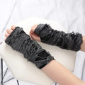 Punk Gothic Black Fingerless Gloves – Ripped Slit Unisex Fingerless Gloves Qme Dark Grey One Size