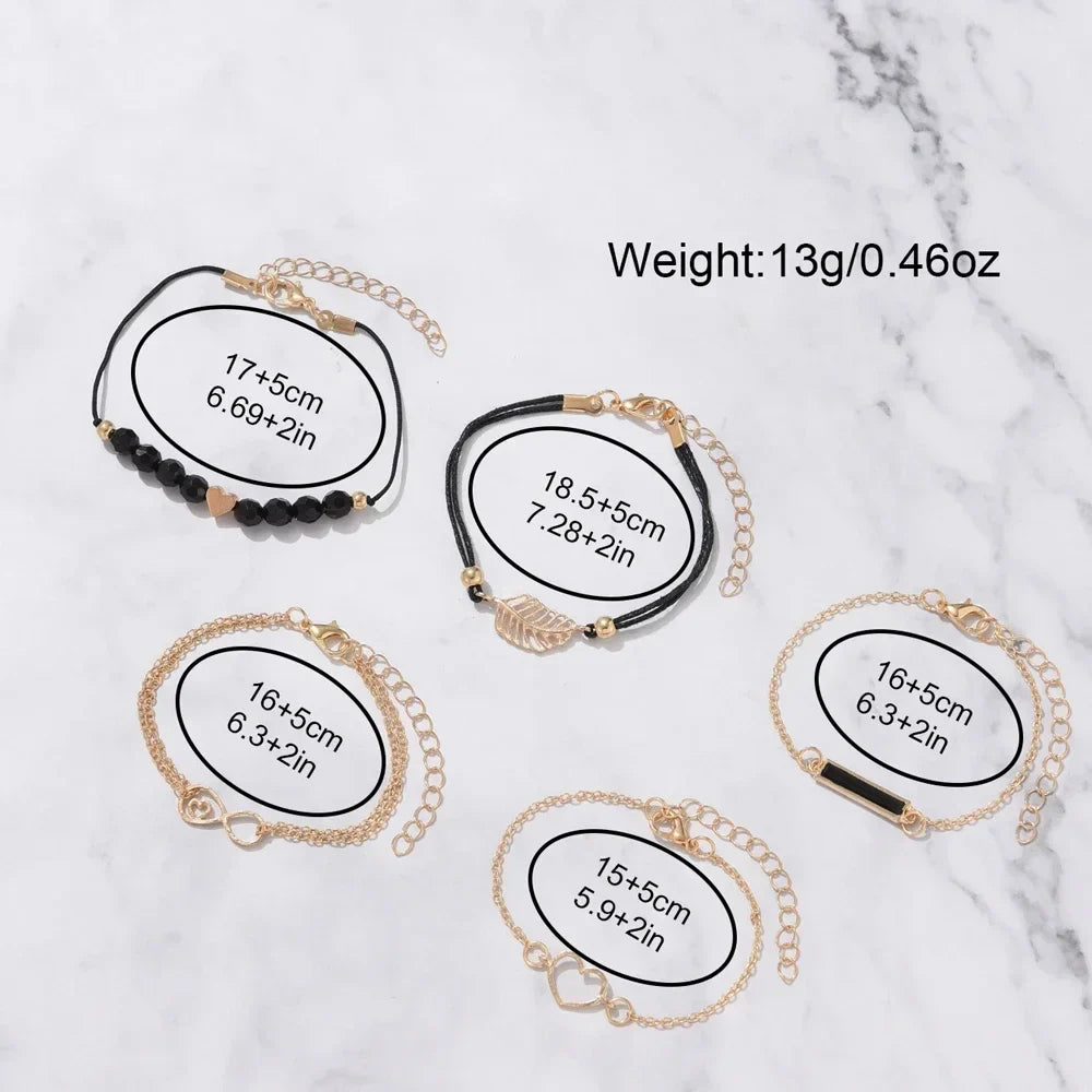 Women's Analog Quartz Watch & Leather Bracelet Set – 6 Pcs Watch & Bracelet Set Qme