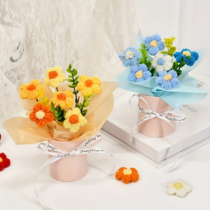 Handmade Crochet Tulip Bouquet – Knitted Artificial Flowers Artificial Flower Bouquet Qme