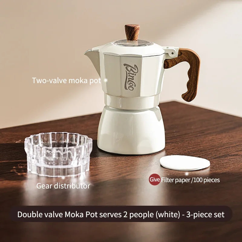 Bincoo Dual Valve Moka Pot & Electric Heater Espresso Set Moka Pot Espresso Set Qst White 3pcs