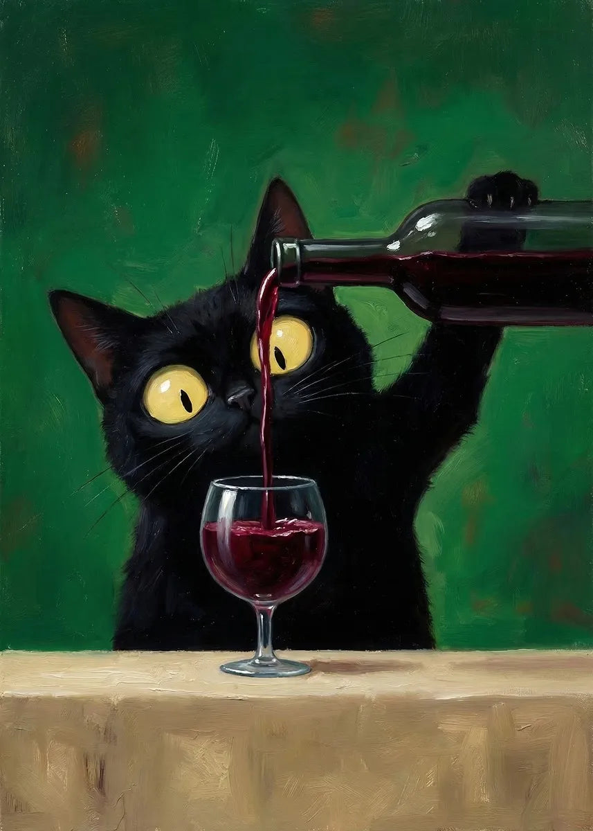 Black Cat Wine Canvas Wall Art – Modern Kitchen Decor Print Canvas Wall Art Qst 2 50X70cm No Framed