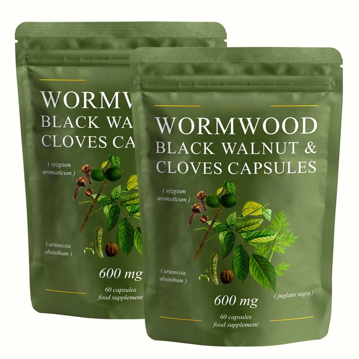 Wormwood Black Walnut Cloves Capsules 600mg | 60 Vegan Caps Herbal Supplement Qst 2 bags