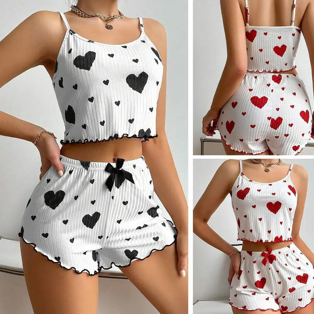 Women's Kawaii Pajama Set – Halter Crop Top & Shorts Pajama Set Qme
