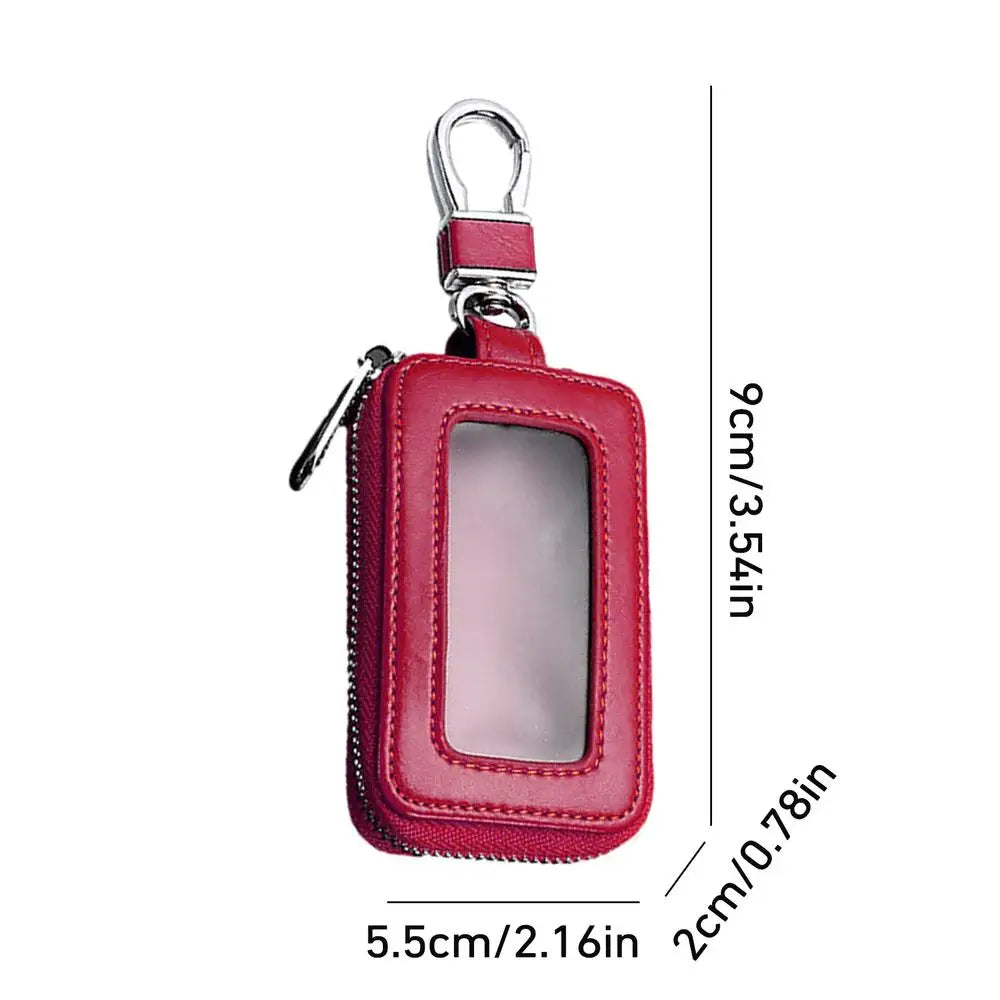 Leather Car Key Case – Key Fob Protector with Coin Holder Leather Key Case Qst Red