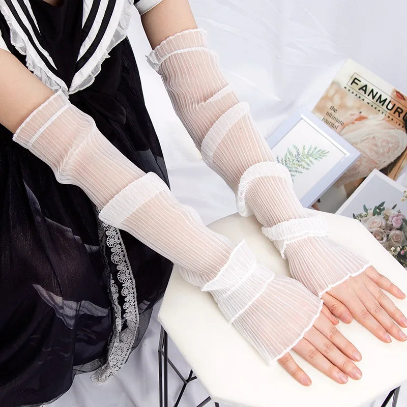 Women's Long Sun-Protective Fingerless Arm Sleeve Gloves Fingerless Arm Sleeves Qme
