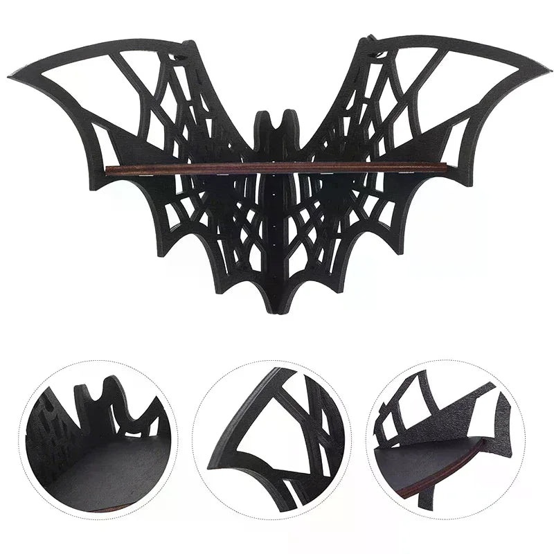 Bat Corner Shelf – Wooden Floating Gothic Wall Display Floating Wall Shelf Qme